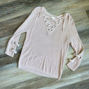 Main Strip lace up v-neck sweater